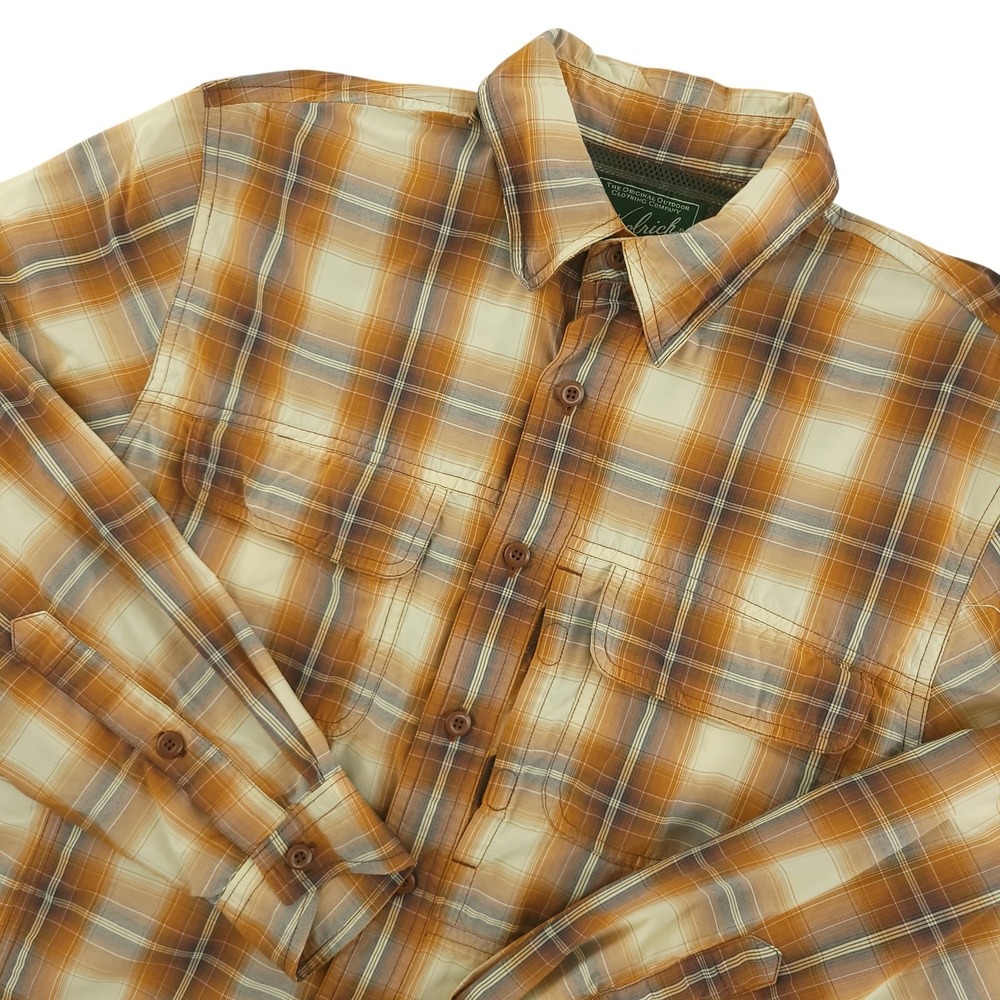 Woolrich Shirt Mens Small Orange Plaid Button Front Long Sleeve Fishing Hiking